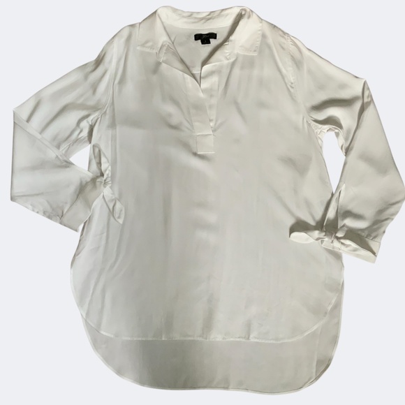 J Crew White Oversized Split Neck Tunic Tie Cuffs SZ S - Picture 6 of 12